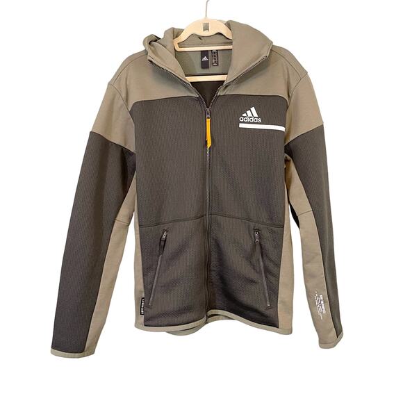 Adidas Jacket Mens M Green Colorblock ZNE Aeroready Zip Hooded Built for Purpose - Picture 1 of 9